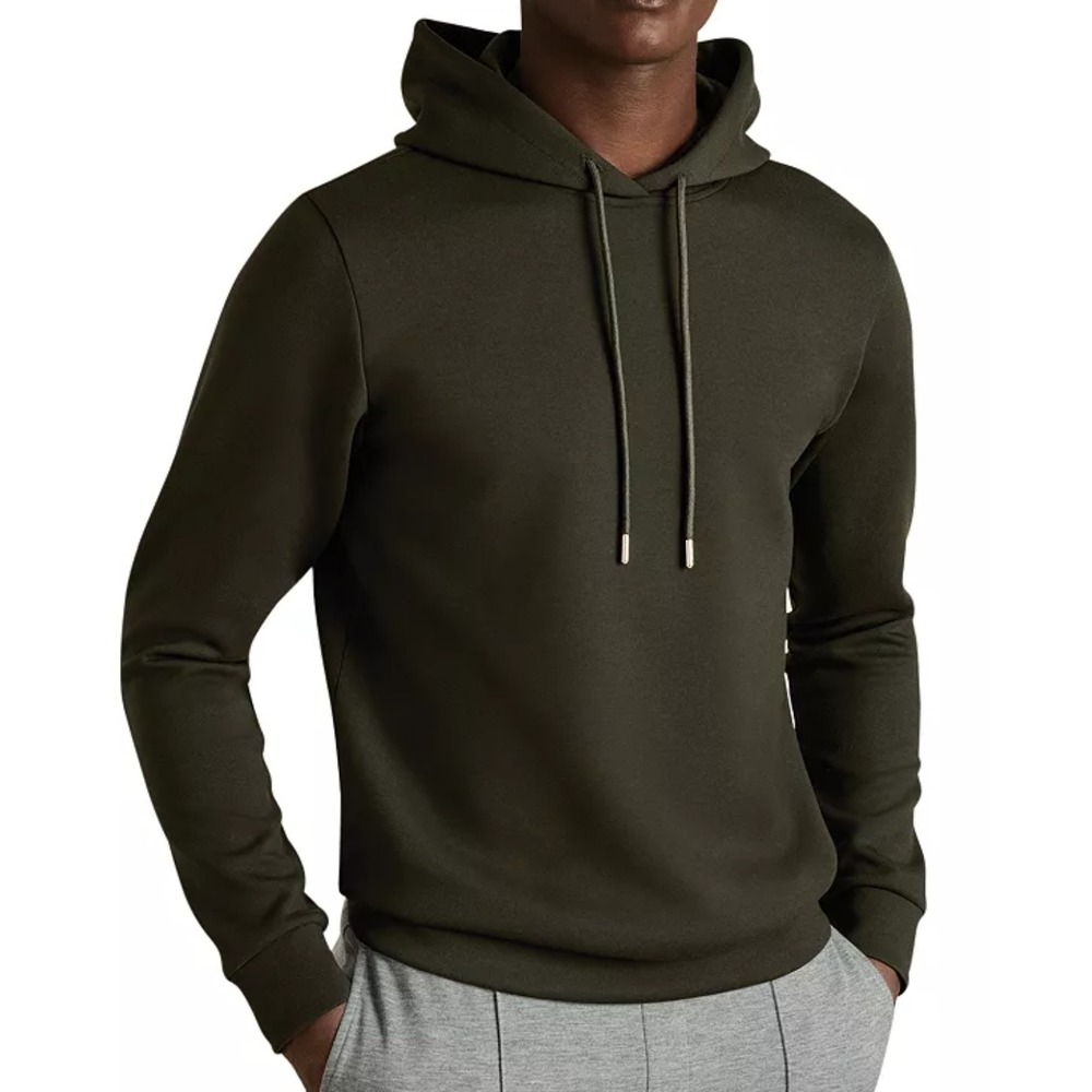 NWOT Reiss Fabien Interlock Hoodie Mens Small Green Tech Pullover Sweatshirt